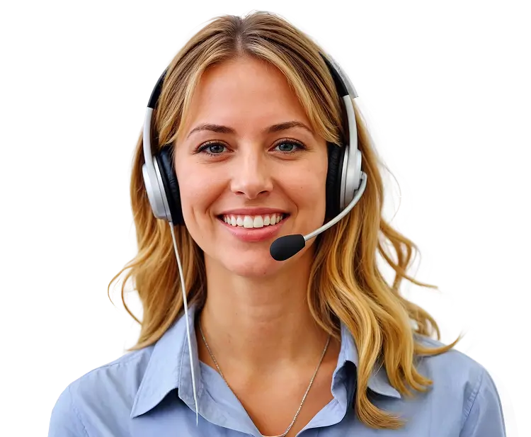 Blonde Virtual Receptionist with headset on and smiling